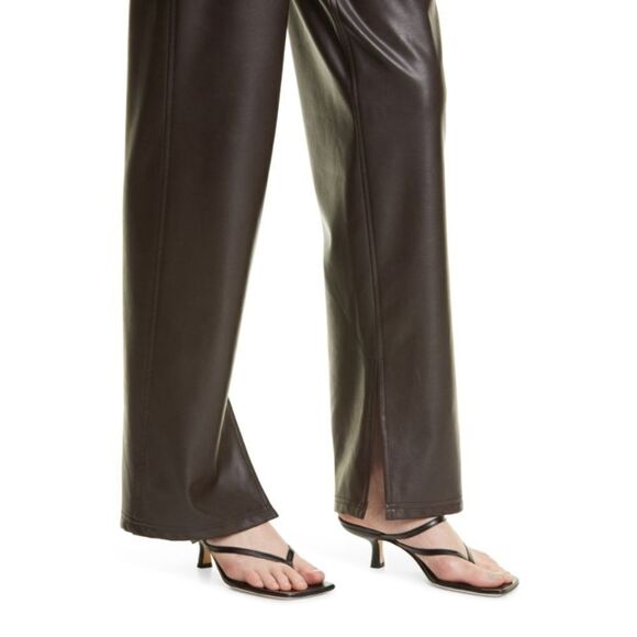 A.L.C. Leo Brown Faux Leather Brown Pants Wide Straight Leg Ankle Size 0 - Picture 7 of 13